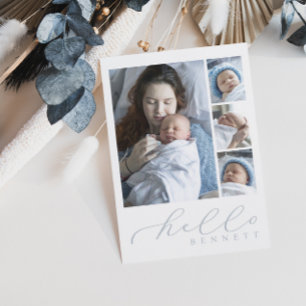 Hello Baby Simple Script Photo Collage Birth  Announcement