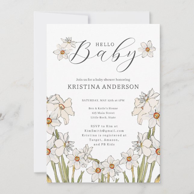 Hello Baby Spring Flowers Baby Shower  Invitation (Front)