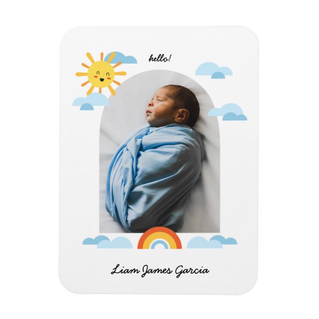 Hello Baby Sun Clouds Rainbow Photo Magnet (Vertical)