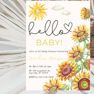Hello Baby Sunflower Baby Shower Party Invitation