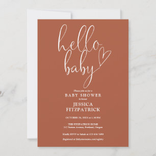 Hello Baby Terracotta Gender Neutral Baby Shower Invitation