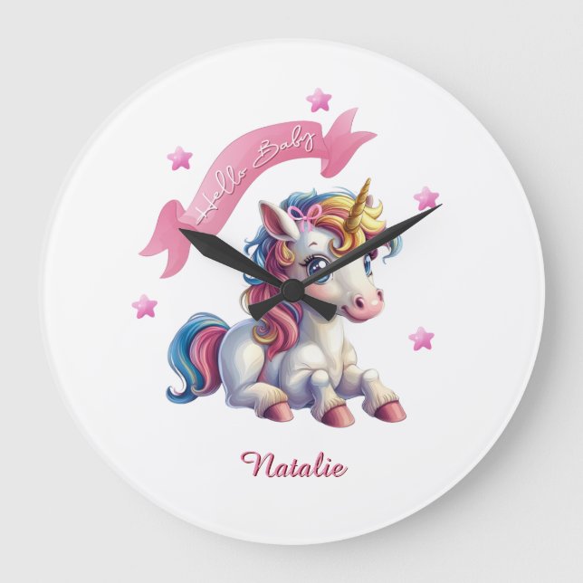Hello Baby Unicorn Large Clock (Front)