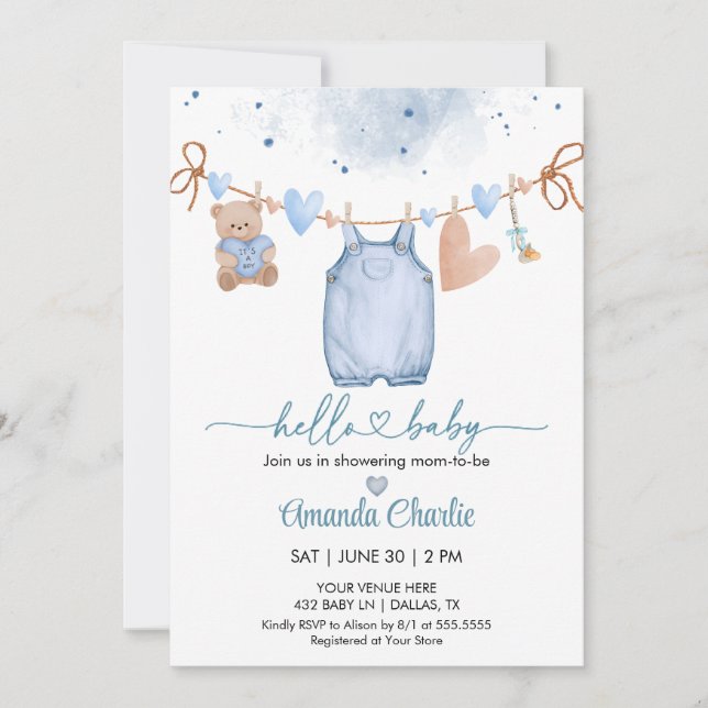Hello Baby valentine's day Blue  baby shower   Invitation (Front)