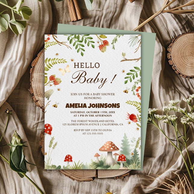 Hello baby winter woodland Mushroom baby shower Invitation (Creator Uploaded)