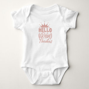 Hello Baby with Crown Baby's Name, Blush Pink Bodysuit