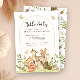 Hello Baby Woodland Animals Baby Shower Invitation