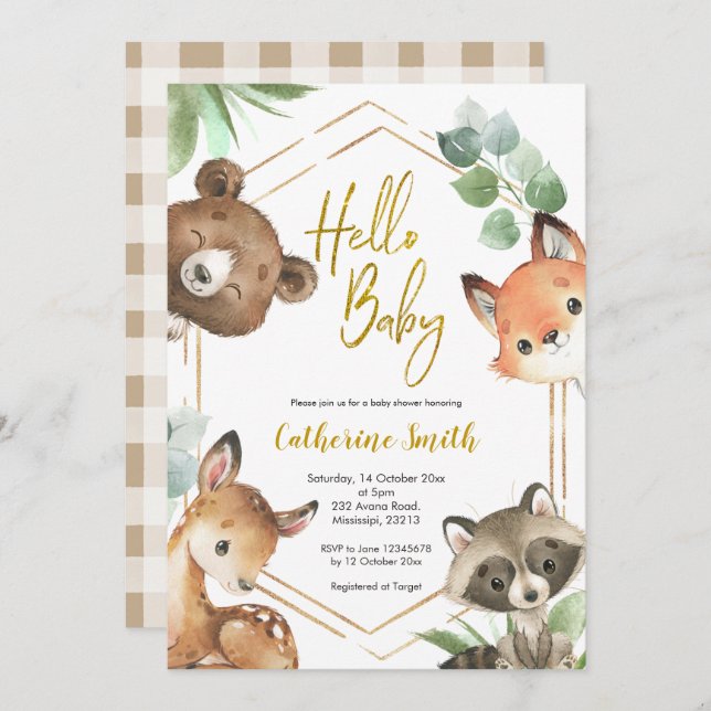 Hello Baby Woodland Baby Shower Invitation (Front/Back)