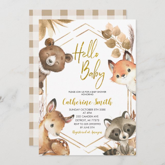 Hello Baby Woodland Baby Shower Invitation (Front/Back)