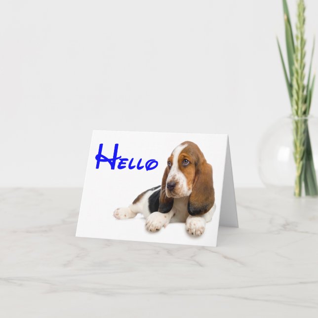 Hello Basset Hound Puppy Dog Note Card (Front)