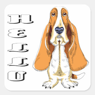 Hello Basset Hound Puppy Dog Sticker / Label
