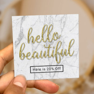 Hello Beautiful 3D Gold Script Marble Referral Card