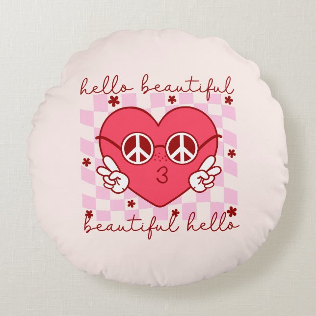 Hello Beautiful | Cute & Heartfelt Round Cushion (Front)