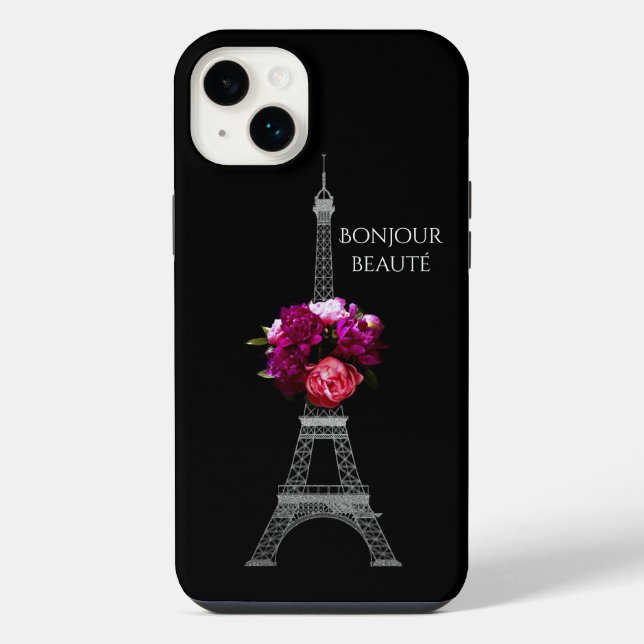 Hello Beautiful Dramatic Peonies With Eiffel Tower iPhone Case (Back)