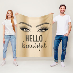 Hello Beautiful Eyelash Extensions Makeup Artist Fleece Blanket