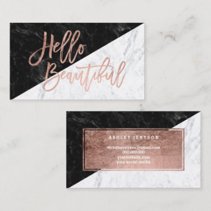 Hello beautiful faux rose gold chic block marble business card