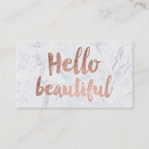 Hello beautiful faux rose gold typography marble 2 business card