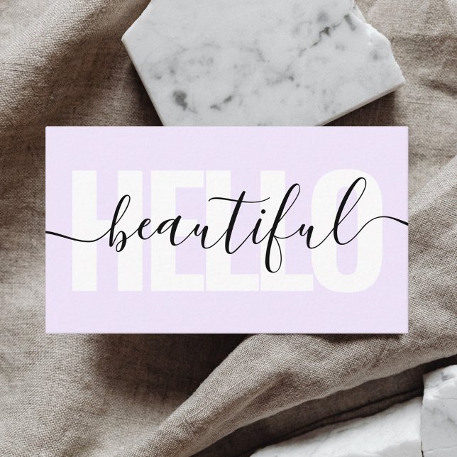 Hello Beautiful Girly Calligraphy Purple Business Card (Creator Uploaded)