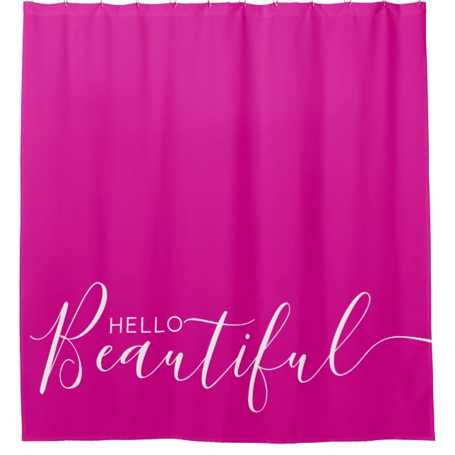 Hello Beautiful Hot Pink White Girly  Shower Curtain (Front)