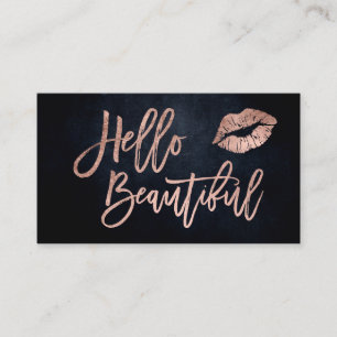 Hello beautiful lips rose gold script watercolor business card