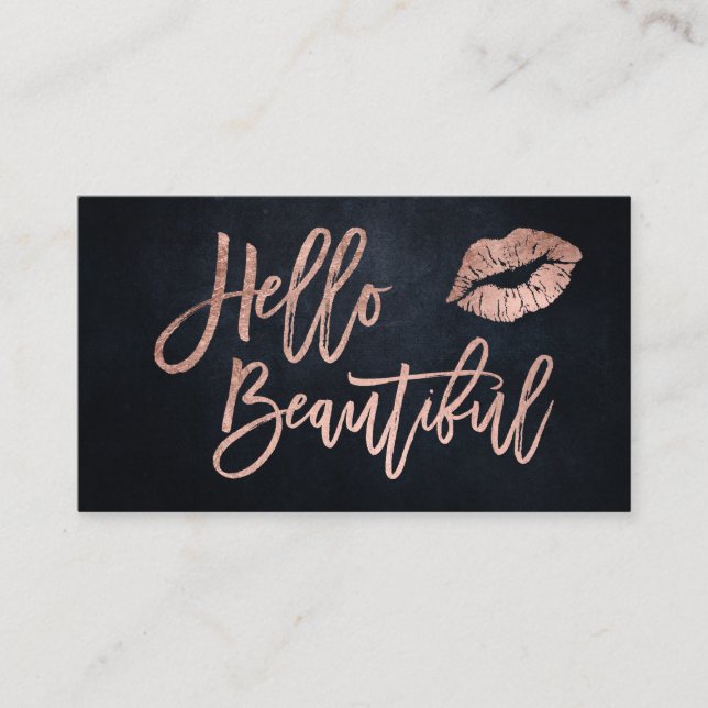 Hello beautiful lips rose gold script watercolor business card (Front)