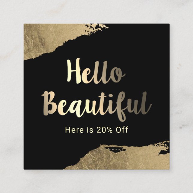 Hello Beautiful Makeup Artist Gold Stroke Referral Card (Front)