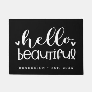 Hello Beautiful Modern Calligraphy Personalized Doormat
