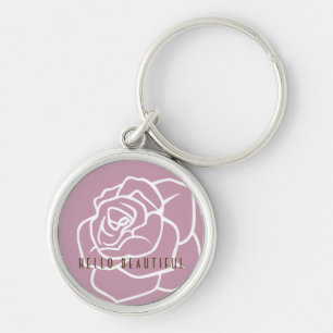 Hello Beautiful - Modern Chic Floral Pink Rose Key Ring