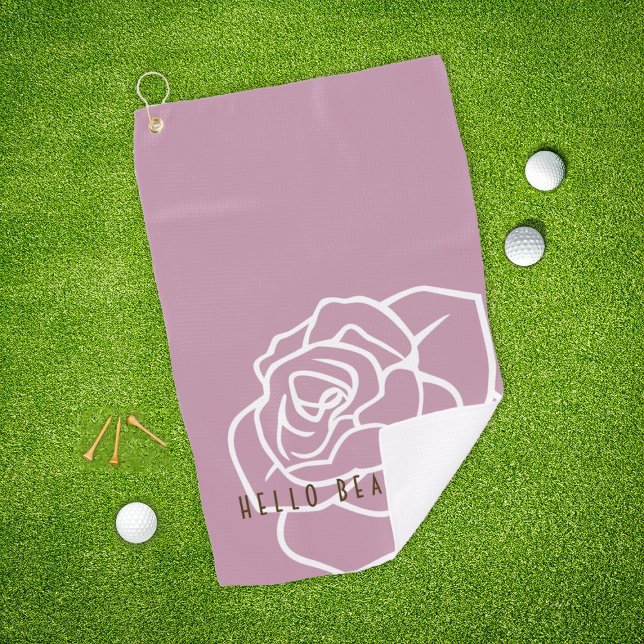 Hello Beautiful - Modern Chic Pink Rose Golf Towel (Creator Uploaded)