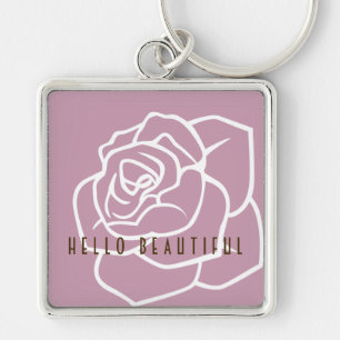 Hello Beautiful - Modern Chic Pink Rose Key Ring