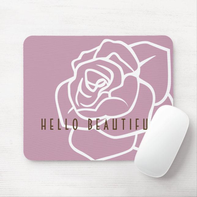 Hello Beautiful - Modern Chic Pink Rose Mouse Pad (With Mouse)