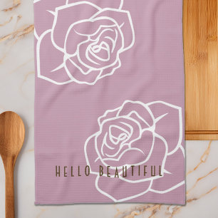Hello Beautiful - Modern Chic Pink Roses Tea Towel