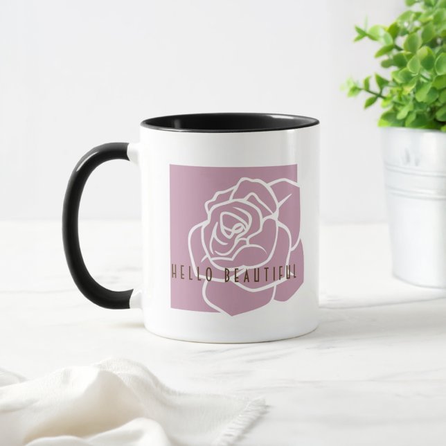 Hello Beautiful - Modern Pink Rose Coffee Mug (Creator Uploaded)