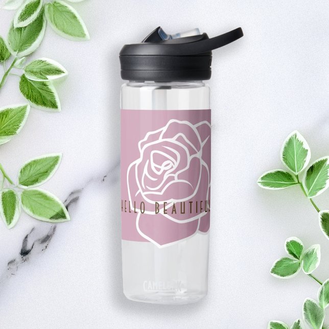 Hello Beautiful - Modern Pink Rose Flower Water Bottle (Creator Uploaded)
