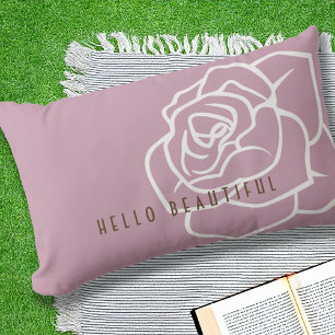 Hello Beautiful - Modern Pink Rose Outdoor Lumbar Cushion