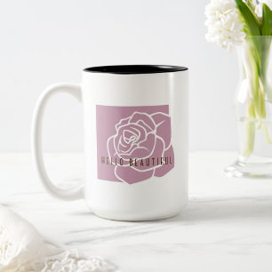 Hello Beautiful - Modern Pink Rose Two-Tone Coffee Mug