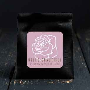Hello Beautiful - Modern Retro Pink Rose Square Sticker