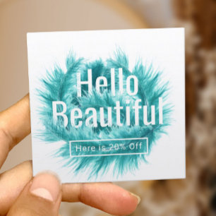 Hello Beautiful Modern Teal Feather Salon Referral Card