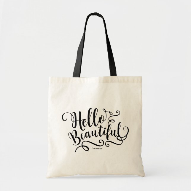 HELLO BEAUTIFUL Modern Typography Personalised Tote Bag (Front)