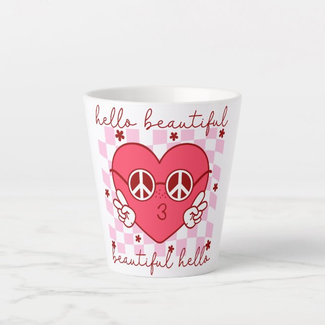 Hello Beautiful Pink Heart Latte Mug (Front)