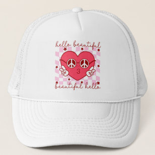 Hello Beautiful Pink Heart Trucker Hat