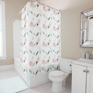 Hello Beautiful Pink Watercolor Floral Shower Curtain