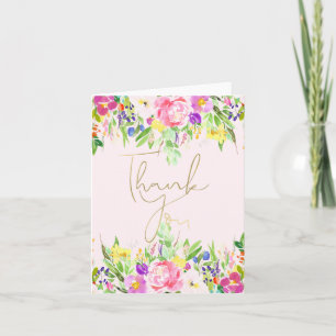 Hello Beautiful Pink Watercolor Floral thank you Card