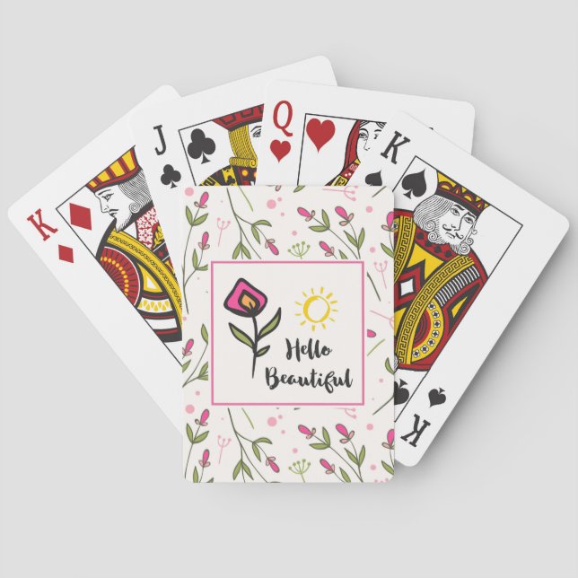 Hello Beautiful Pretty Pink Orange Wildlflower Playing Cards (Back)