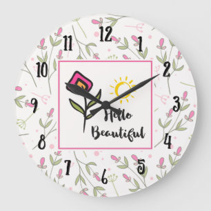 Hello Beautiful Pretty Wildlflowers and Sun Large Clock