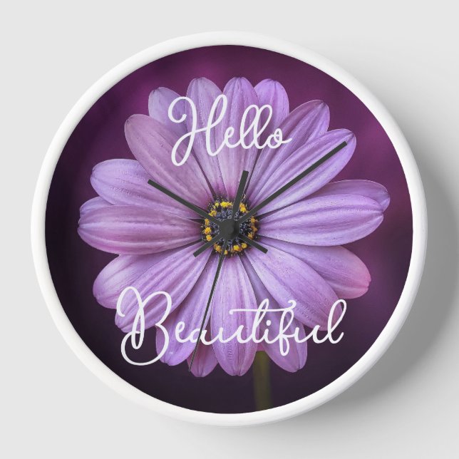 Hello Beautiful Purple Flower Clock (Front)