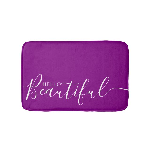 Hello Beautiful Purple White Typography Modern   Bath Mat (Front)