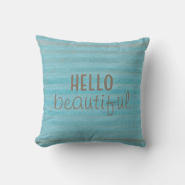 Hello Beautiful Quote Boho Striped Pattern Cushion