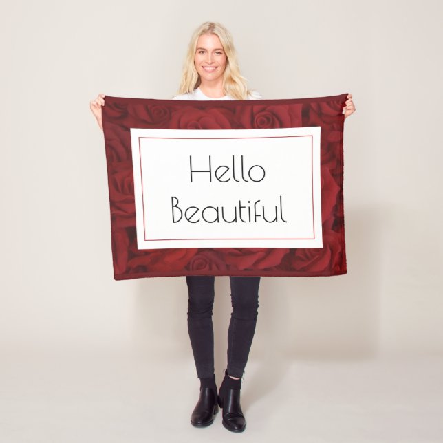 "Hello Beautiful" Red Rose  Fleece Blanket (In Situ)