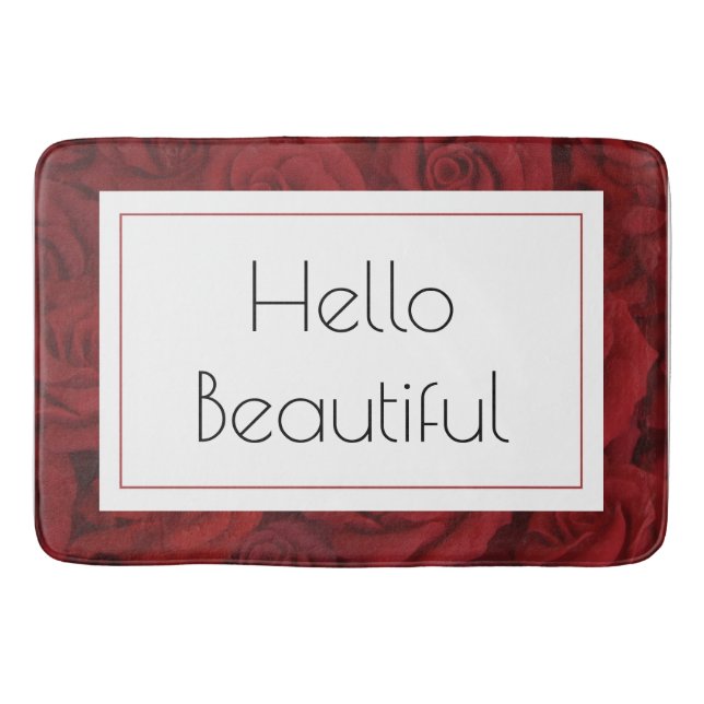 "Hello Beautiful" Red Rose Large Bath Mat (Front)