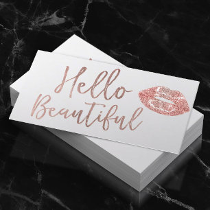 Hello Beautiful Rose Gold Typography Makeup Artist Business Card